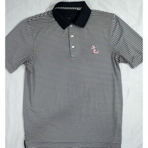Ole Miss Cutter & Buck Dry Tec Blue White Stripe Polo Men's Size Medium